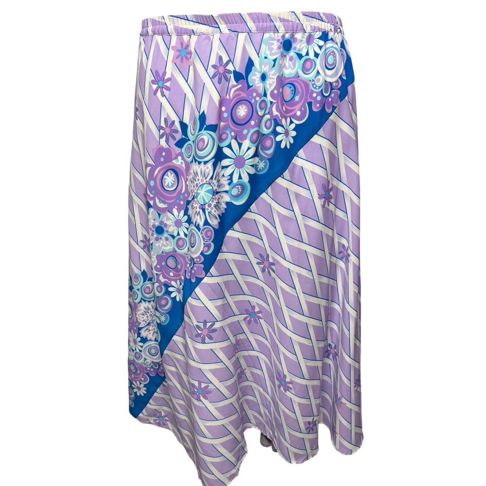 BOB MACKIE Womens Purple Floral Lattice Midi Skirt 1X Art-To-Wear Mod Girly Chic